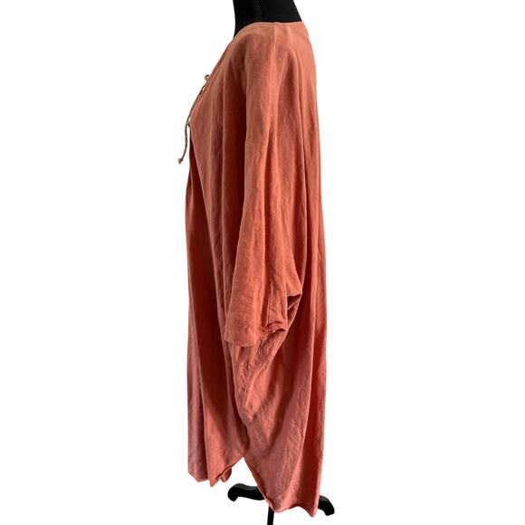 MES DEMOISELLES Linen Tunic Dress with V-Neck Tie - OS - Picture 4 of 10